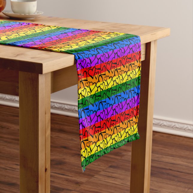 Rainbow Heart Pattern Short Table Runner (In Situ)
