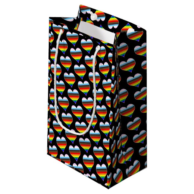 Rainbow Heart Pattern Small Gift Bag (Front Angled)