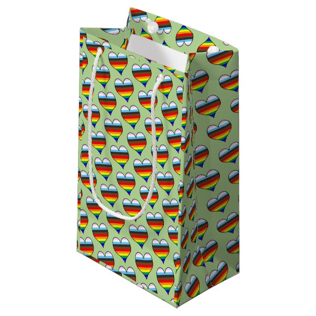 Rainbow Heart Pattern Small Gift Bag (Front Angled)