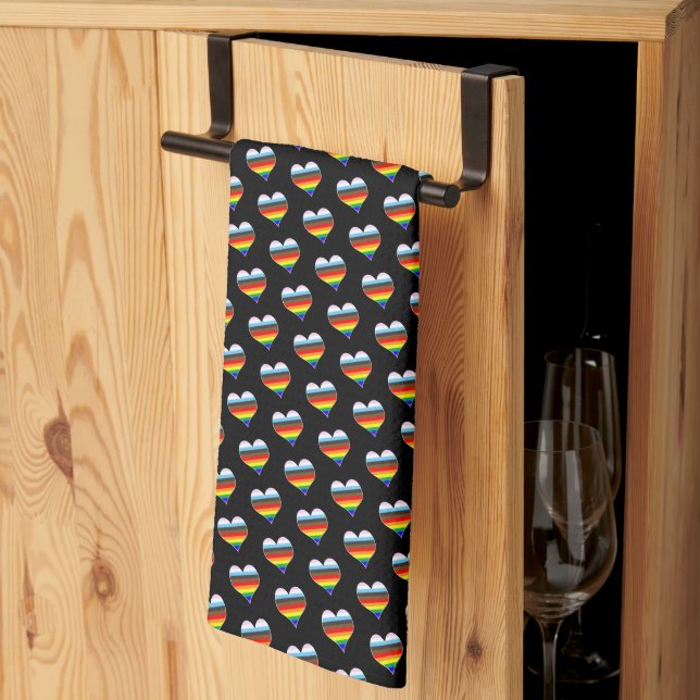 Rainbow Heart Pattern  Tea Towel (Thirds Fold)