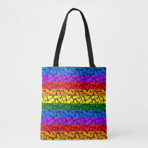 Rainbow Heart Pattern Tote Bag