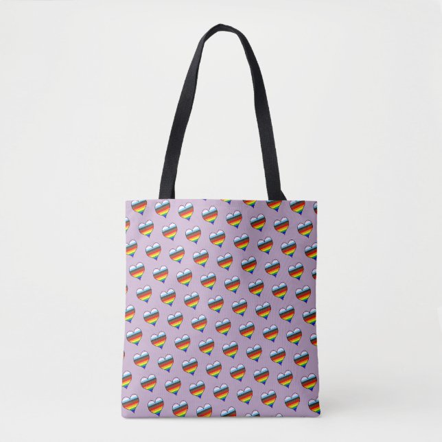 Rainbow Heart Pattern Tote Bag (Front)