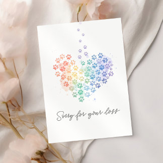 Rainbow Heart Paw Print Pet Loss Sympathy Card