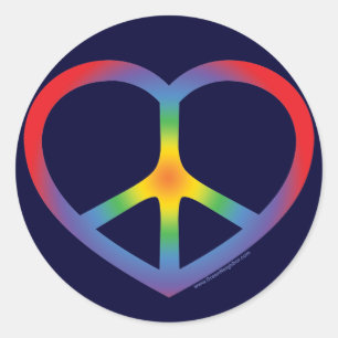 Rainbow Heart Peace Sign Classic Round Sticker