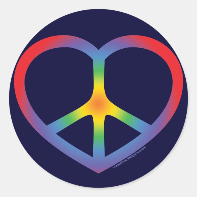Rainbow Heart Peace Sign Classic Round Sticker (Front)