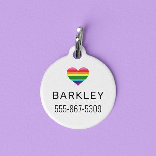 Rainbow Heart Pride Dog Name Number Pet Tag