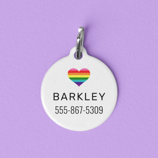 Rainbow Heart Pride Dog Name Number Pet Tag