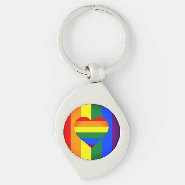 Rainbow Heart & Pride Rainbow Flag /LGBT community Key Ring (Front)