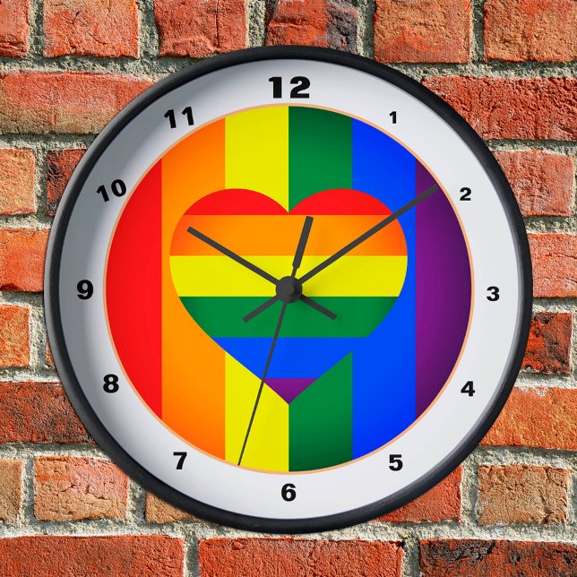 Rainbow Heart & Pride Rainbow Flag /LGBT community Round Clock (Creator Uploaded)