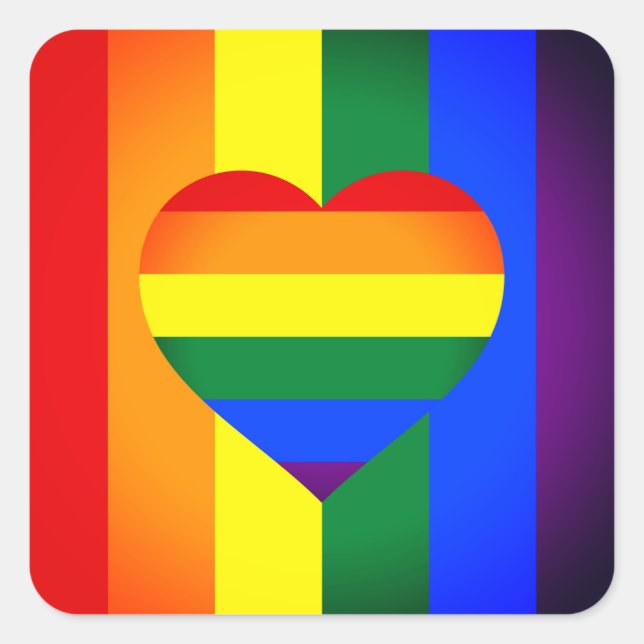 Rainbow Heart & Pride Rainbow Flag /LGBT community Square Sticker (Front)