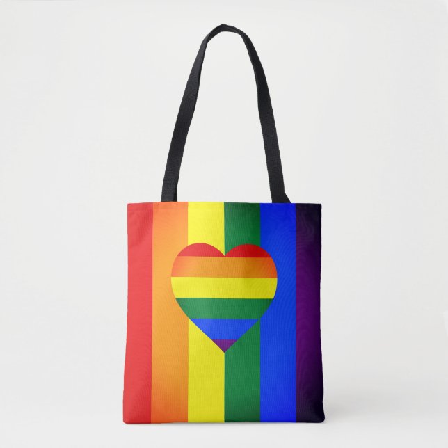 Rainbow Heart & Pride Rainbow Flag /LGBT community Tote Bag (Front)