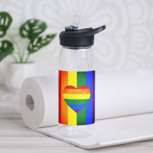 Rainbow Heart & Pride Rainbow Flag, LGBT community Water Bottle