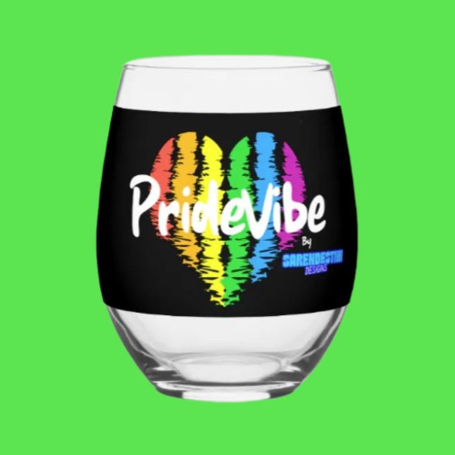 Rainbow Heart PrideVibe: Sip with Pride Stemless Wine Glass (Creator Uploaded)