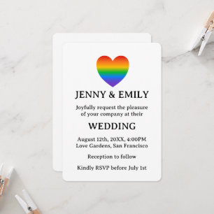 Rainbow Heart Proud Gay Lesbian Wedding Invitation