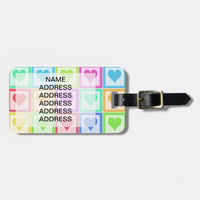 Rainbow Heart Quilt Pattern Luggage Tag (Front Horizontal)