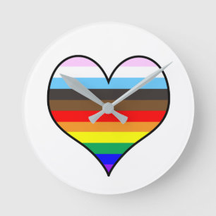 Rainbow Heart Round Clock