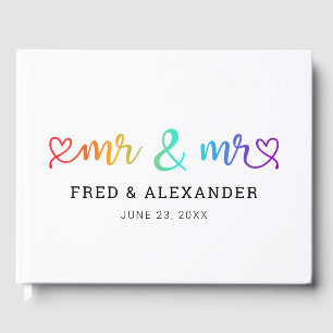 Rainbow Heart Script Mr & Mr Gay Wedding Guest Book