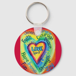 Rainbow Heart Spirit Words Keychain