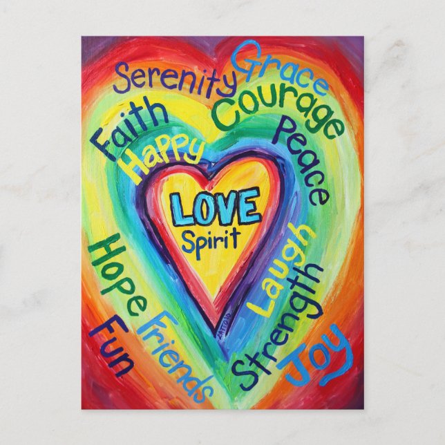 Rainbow Heart Spirit Words Postcard (Front)