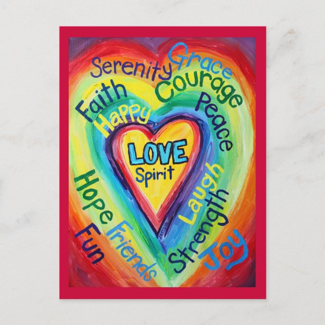 Rainbow Heart Spirit Words Postcard (Front)