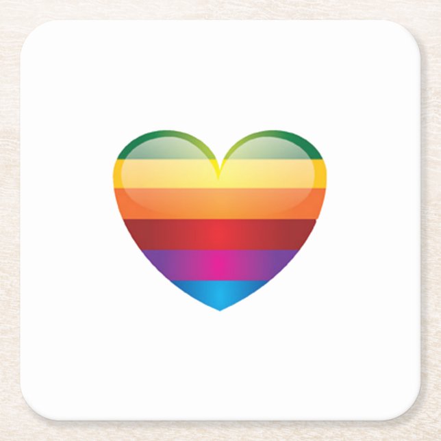 Rainbow Heart Square Paper Coaster (Front)