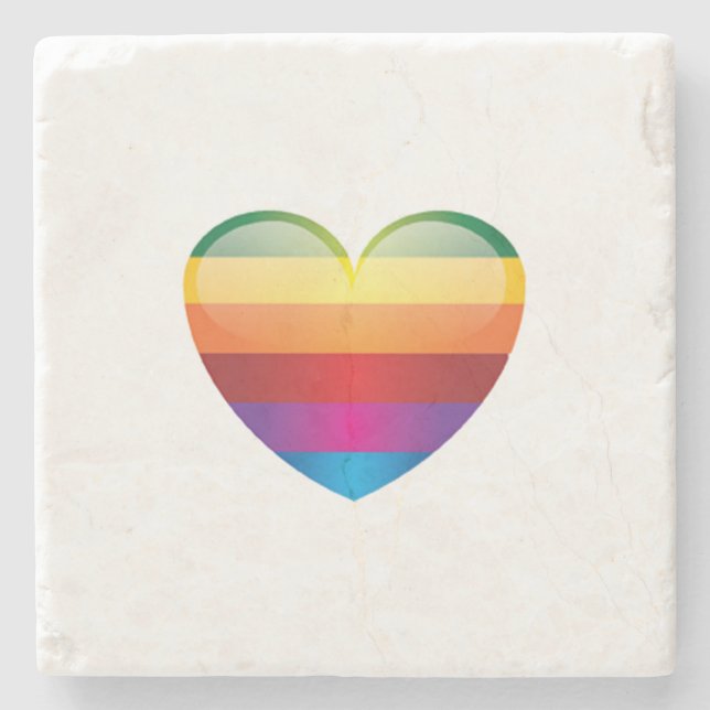 Rainbow Heart Stone Coaster (Front)