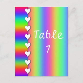 Rainbow Heart Striped Wedding Table Numbers Postcard
