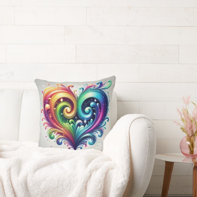 Rainbow Heart Swirling Bright Colours  Cushion (Couch)