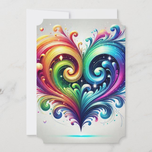Rainbow Heart Swirling Bright Colours  Invitation (Front)
