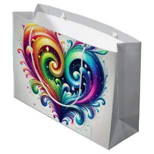 Rainbow Heart Swirling Bright Colours Large Gift Bag