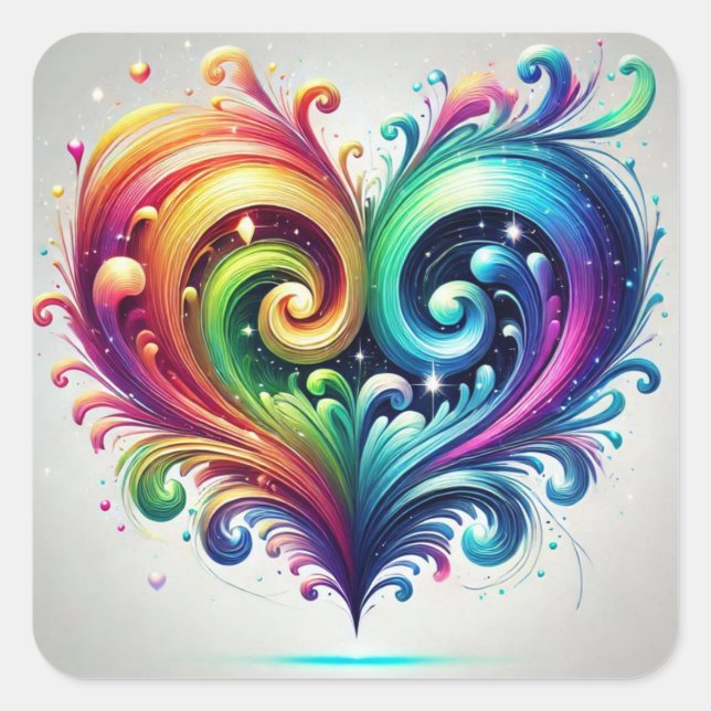 Rainbow Heart Swirling Bright Colours  Square Sticker (Front)