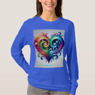Rainbow Heart Swirling Bright Colours  T-Shirt