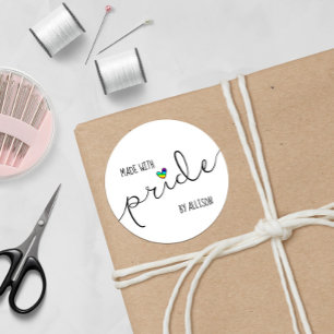 🏳‍🌈Rainbow Heart Typography Made With Pride Classic Round Sticker