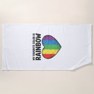 Rainbow Heart Vintage Engraving Favourite Colour S Beach Towel