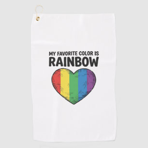Rainbow Heart Vintage Engraving Favourite Colour S Golf Towel
