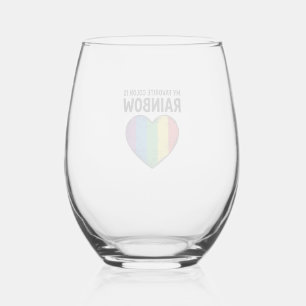 Rainbow Heart Vintage Engraving Favourite Colour S Stemless Wine Glass