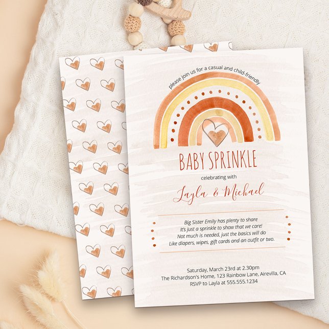 Rainbow Heart Watercolor Wash Baby Sprinkle Invitation (Neutral cute and simple rainbow and love hearts Baby Sprinkle invitation)