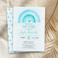 Rainbow Heart Watercolor Wash Blue Baby Shower