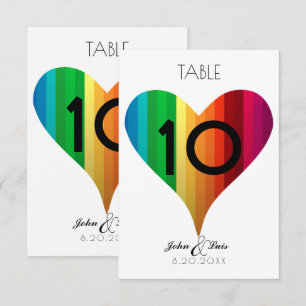 Rainbow Heart Wedding Table Number