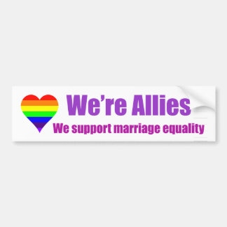 Rainbow Heart "We're Allies" bumper sticker