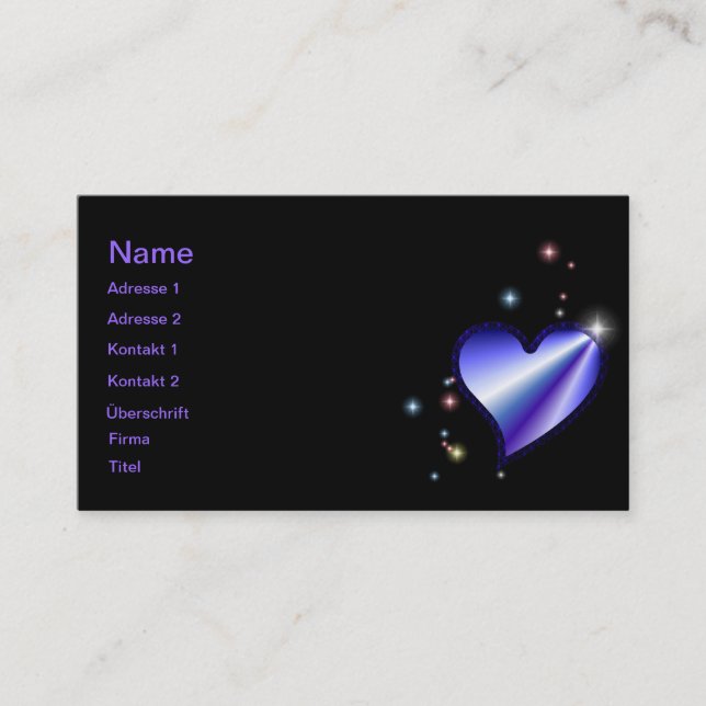 rainbow heart with asterisk on black business card (Front)