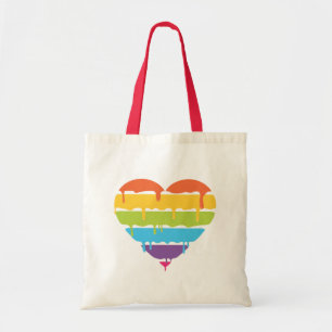 Rainbow heart with dripping paint tote bag