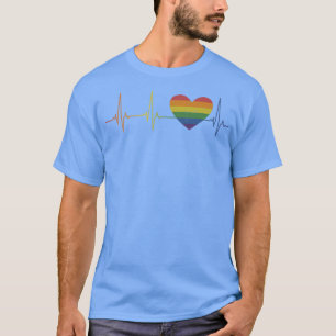 Rainbow heart with heartbeat for pride month awar T-Shirt