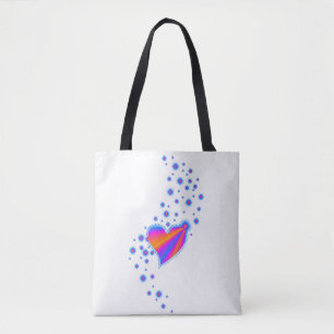 Rainbow Heart with Stars , Blue Red Tote Bag