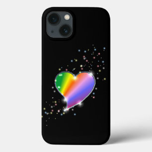 Rainbow Heart with Stars on black iPhone 13 Case