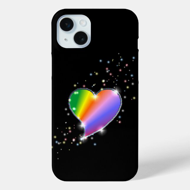 Rainbow Heart with Stars on black Case-Mate iPhone Case (Back)