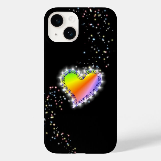 Rainbow Heart with Stars on black Case-Mate iPhone Case (Back)