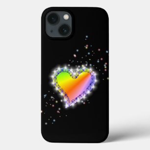 Rainbow Heart with Stars on black iPhone 13 Case