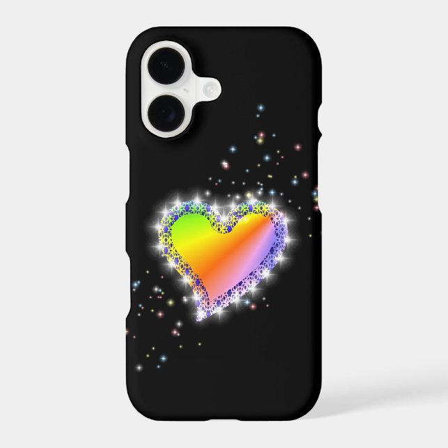 Rainbow Heart with Stars on black iPhone Case (Back)