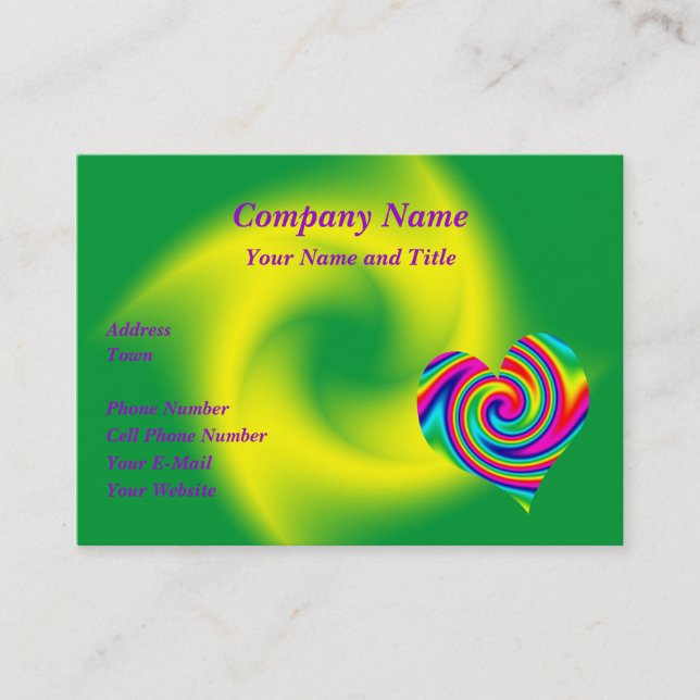 Rainbow Heart: Yellow Green Business Card (Front)